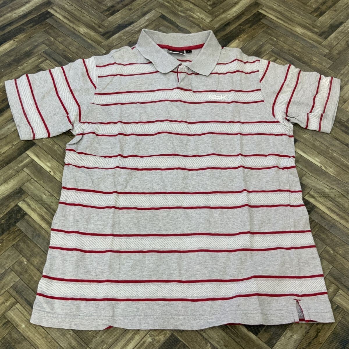 HY1969 リーボック 半袖 ポロシャツ グレー ボーダー柄 L拍卖