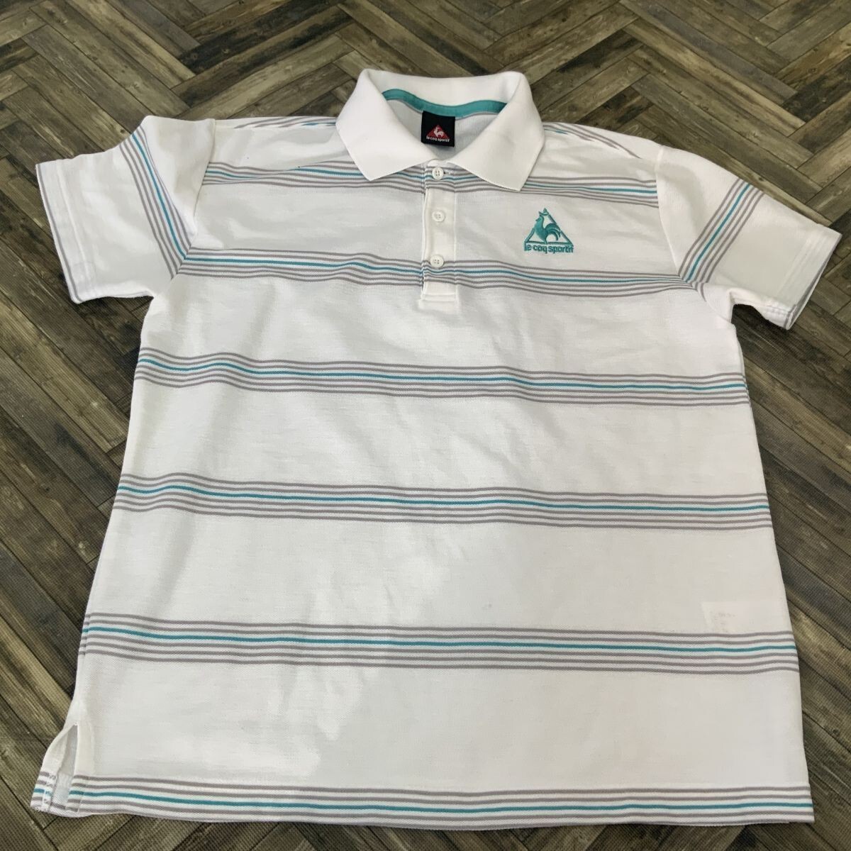 Q291 ルコックスポルティフ ポロシャツ ボーダー メンズ ホワイト M拍卖