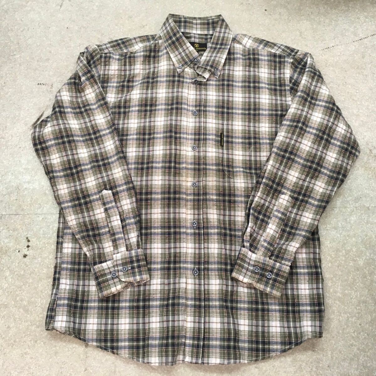 Q311 SABLINA VALENTINO 長袖シャツ グリーンチェック メンズL拍卖