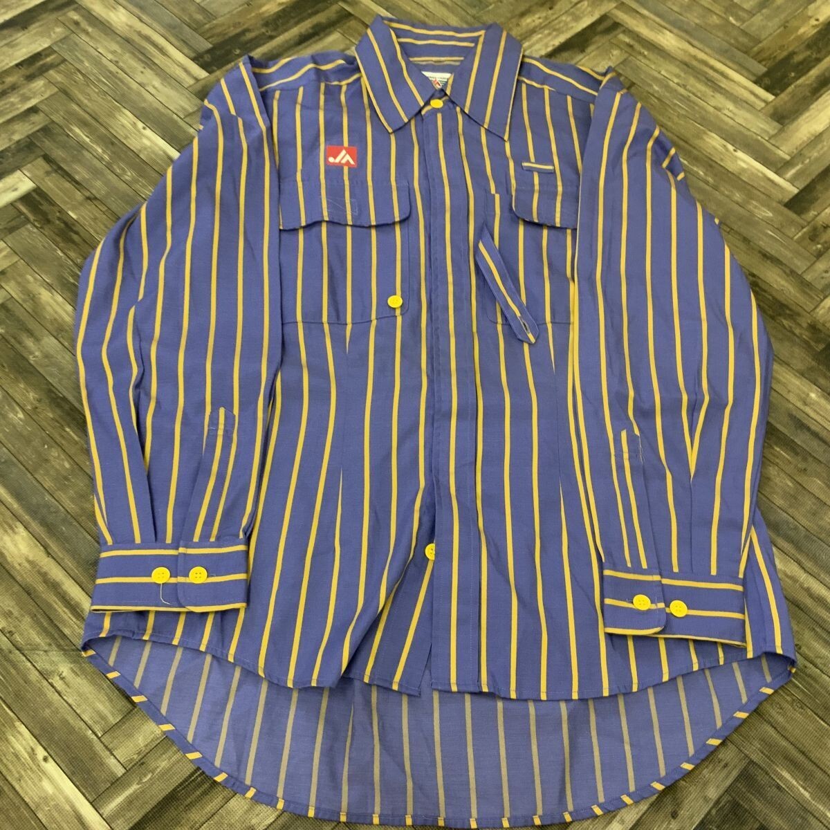 HY1820 実物 JA ワークシャツ 作業着 パープル ストライプ柄 サイズ38拍卖