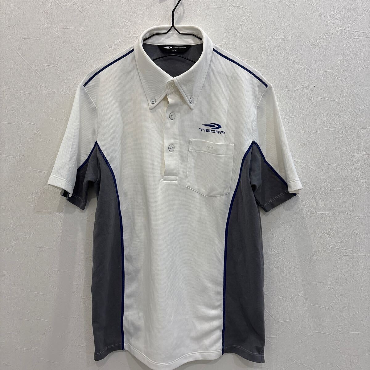 QY338 TIGORA ティゴラ 半袖ポロシャツ ホワイト ゴルフ GOLF スポーツウェア上 メンズL拍卖