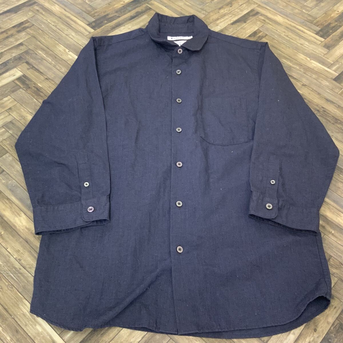 Q308 グローバルワーク 七分丈シャツ ネイビー メンズS拍卖