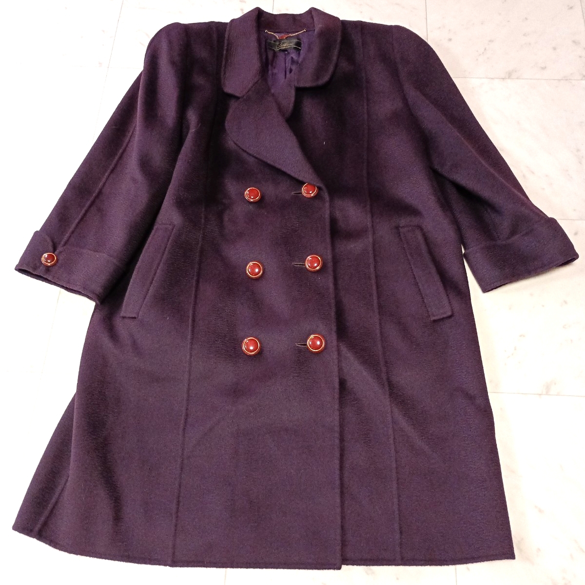 72 Leilian レリアン カシミヤ ロングコート ダブルブレスト ハンドメイド アウター サイズ9 パープル 51101O拍卖