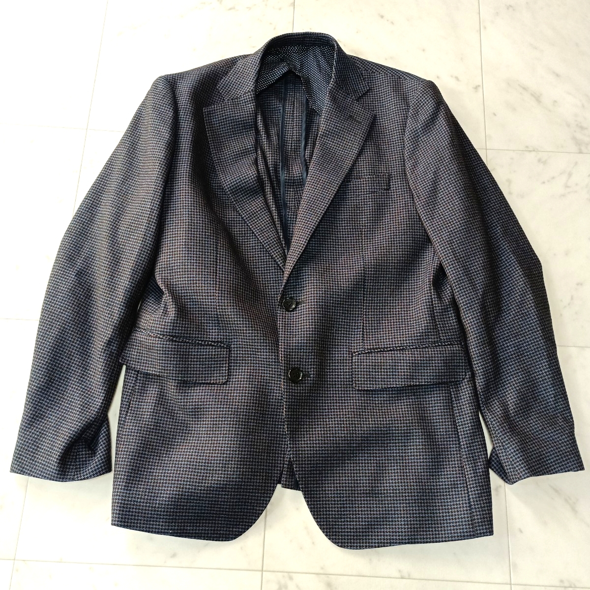 73 Lini L homme リニエルオム テーラードジャケット マイクロ千鳥柄 上着 ジャケット サイズA5 ネイビー系 51101S拍卖