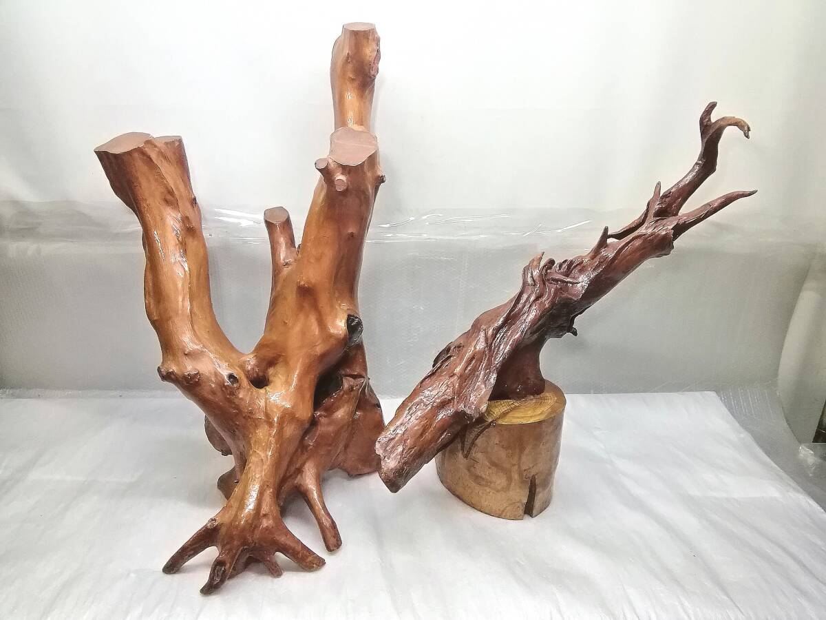天然木 流木 木製 置物 2点セット 飾り物 アンティーク オブジェ拍卖