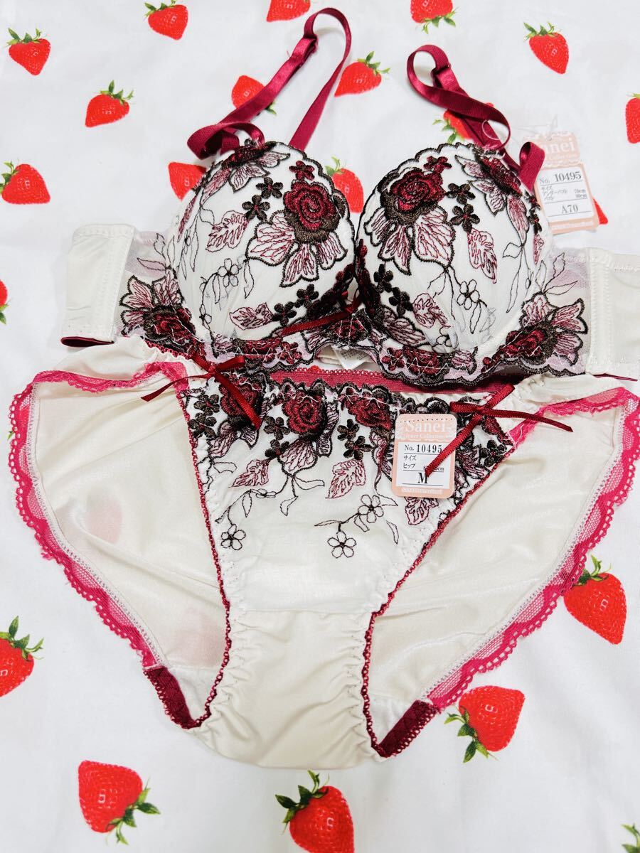 ブラセット☆超超超おすすめ☆白に薔薇柄☆超かわゆぃ☆A70 Mサイズ拍卖