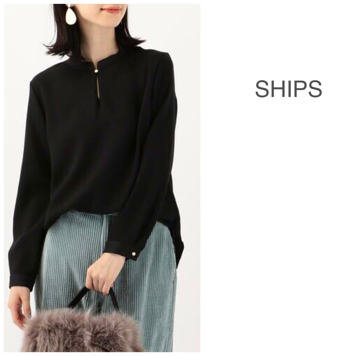 美品 SHIPS シップス 洗える バックサテンロングスリーブブラウス レディース トップス拍卖