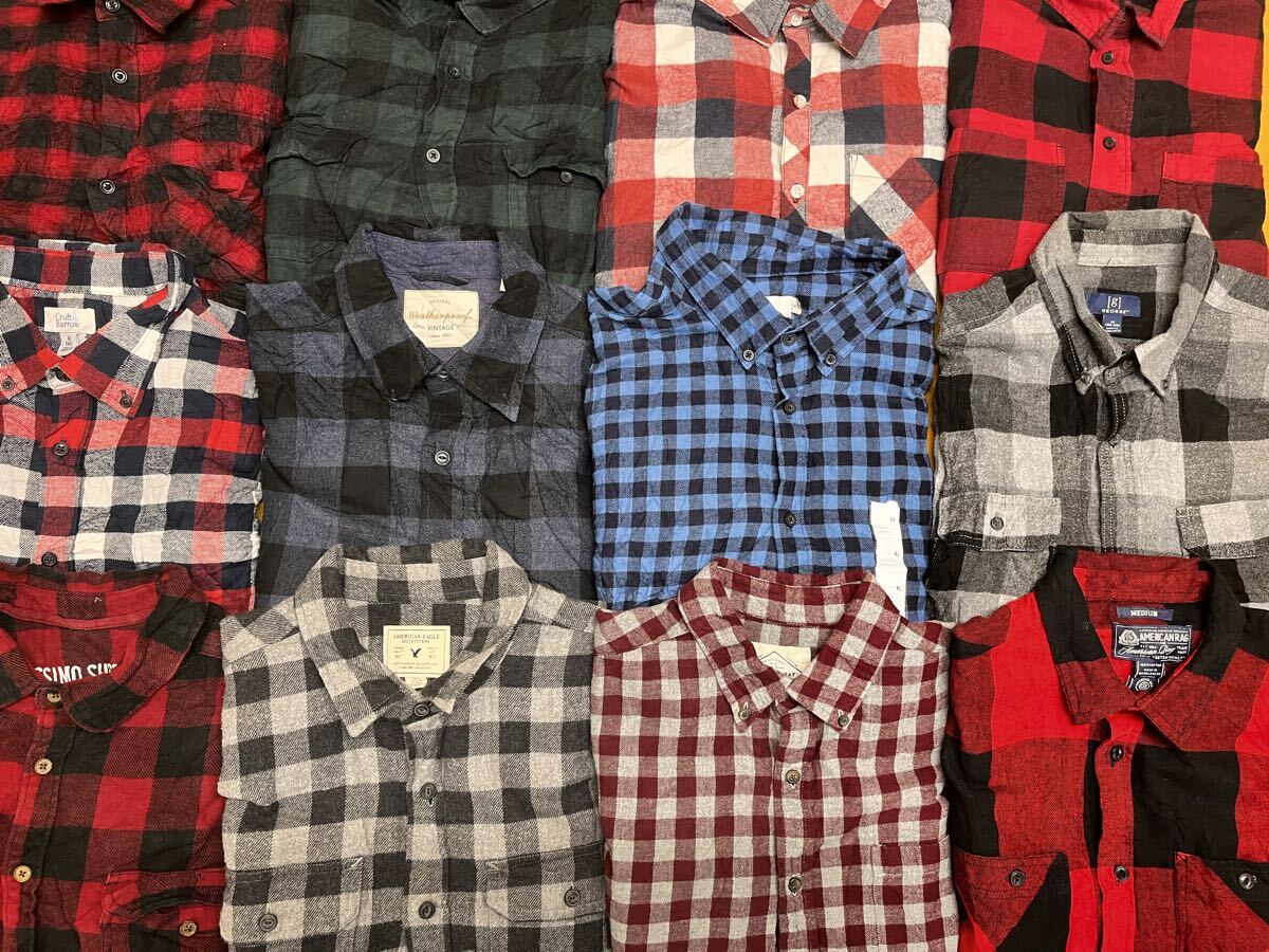 USA古着 長袖 ブロック チェック柄 ネルシャツ 12 枚 セット まとめ売り 1円スタート 大量 卸売り アメリカ古着 フルボタン 長袖拍卖