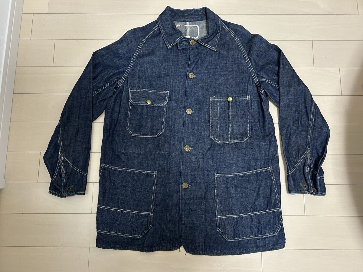 送料無料 濃紺 ウエアハウス デニム カバーオール サイズ40 ワークジャケット WAREHOUSE 月桂樹ボタン ヴィンテージ 復刻拍卖