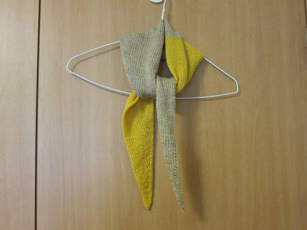 ハンドメイド手編み ウール 三角ストール イエロー×ベージュ拍卖