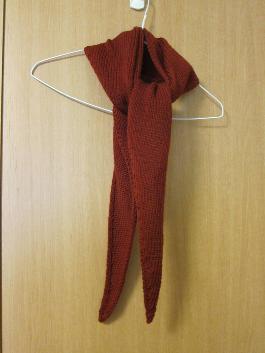 ハンドメイド手編み メリノウール 三角ストール レッド拍卖