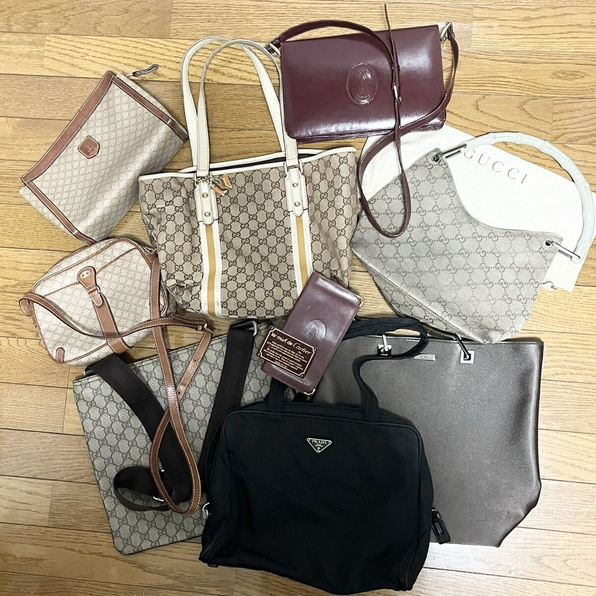 1円スタート まとめ 9点 GUCCI PRADA CELINE Cartier グッチ プラダ セリーヌ カルティエ バッグ ショルダーバッグ ハンドバッグ 長財布拍卖