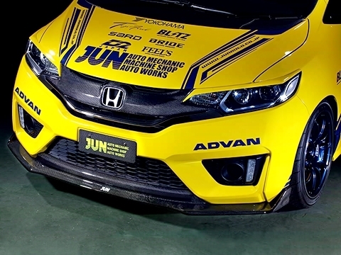 「ジュン/JUN AUTO」GK系フィット RS(GK3~6/GP5~6)前期用フロントリップスポイラー(綾織りカーボン/クリア塗装済み)拍卖