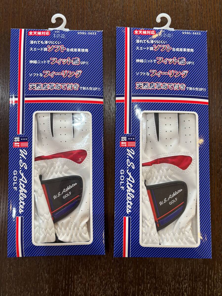 新品 USアスリート★U.S.Athletes★ゴルフ グローブ左手用/ホワイト サイズS(21cm~22cm) 2枚セット拍卖