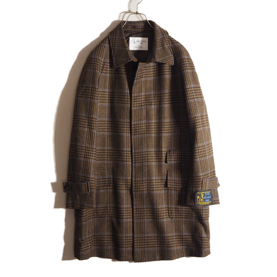 R0006H ■LE LYS ルリス × EDIFICE エディフィス■ FOX生地 ウール ステンカラーコート ブラウンチェック 44 / メンズ 茶 秋冬拍卖