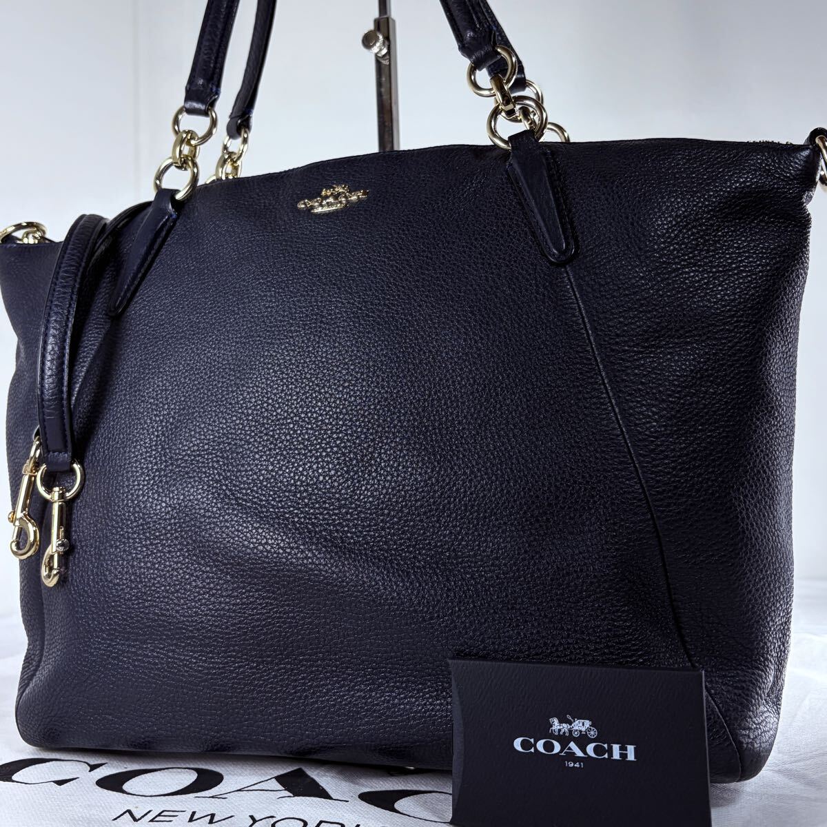 1円【 入手困難品 】コーチ COACH トートバッグ ハンドバッグ ショルダーバッグ クロスボディ レザー ネイビー系 ビジネス レディース拍卖