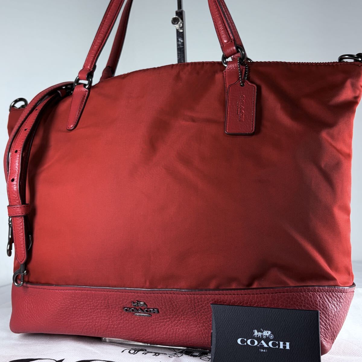 1円【 美品 】コーチ COACH トートバッグ ショルダーバッグ クロスボディ レザー ナイロン レッド系 ビジネスバッグ レディース拍卖
