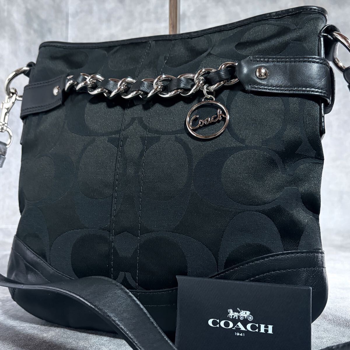 1円【 極美品 】コーチ COACH ショルダーバッグ クロスボディ 斜め掛け レザー キャンバス ブラック シグネチャー ビジネス レディース拍卖