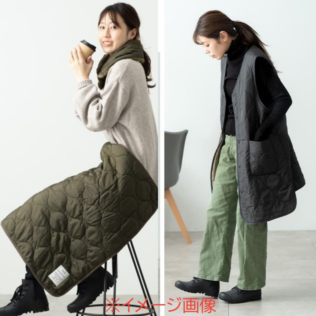 防寒セット 裏ボア キルト ブランケット ひざ掛け 巻きスカート ボレロ e.p.p. weekend ベスト カーディガン リサイクル素材 毛布 ダブリエ拍卖