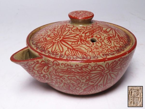 【12213】煎茶道具 阿蘇焼 赤絵 急須(初品・買取品)拍卖