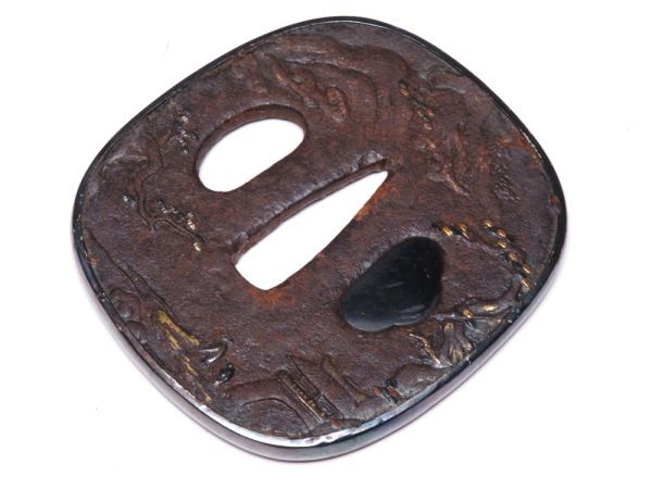 【12250】江戸 刀装具 象嵌入り 鉄地 刀鍔(初品・買取品)拍卖