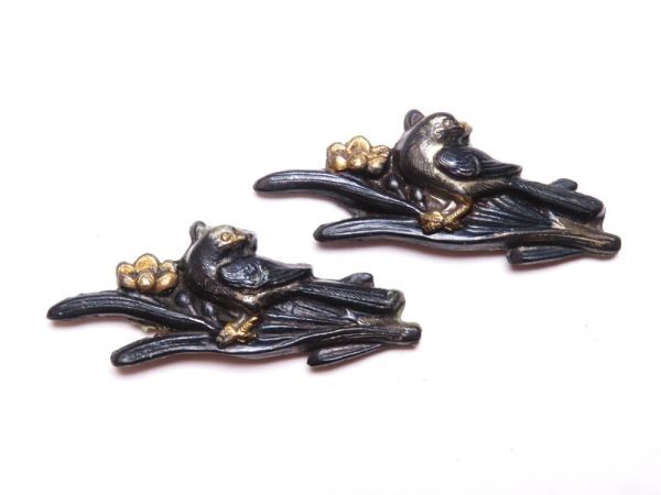 【12332】刀装具 江戸~明治 オリジナル 赤銅 鳥 彫金 目貫(初品・買取品)拍卖