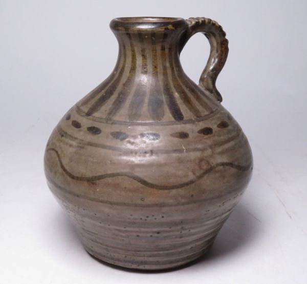 【12206】民芸 江戸時代 丹波 手付き 花瓶(初品・買取品)拍卖