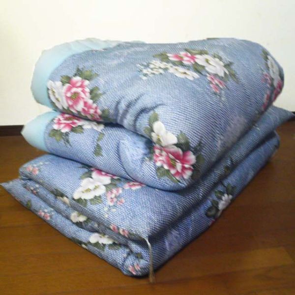 寝具 掛敷布団 シングル 和式 昔ながら 花柄 牡丹 ブルー(T08-2) ▽拍卖