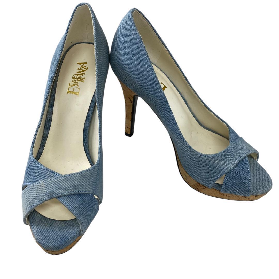 yy43 ESPERANZA デニムブルー オープントゥ ハイヒール 22㎝拍卖