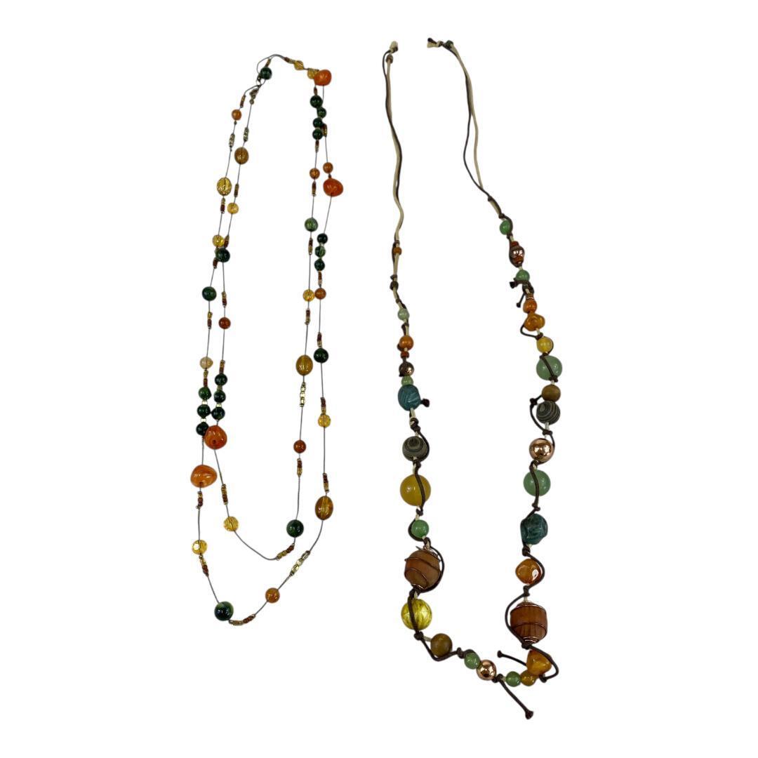 yy47 レディース ロングネックレス アンティーク調 多色 ウッドビーズ 2点拍卖