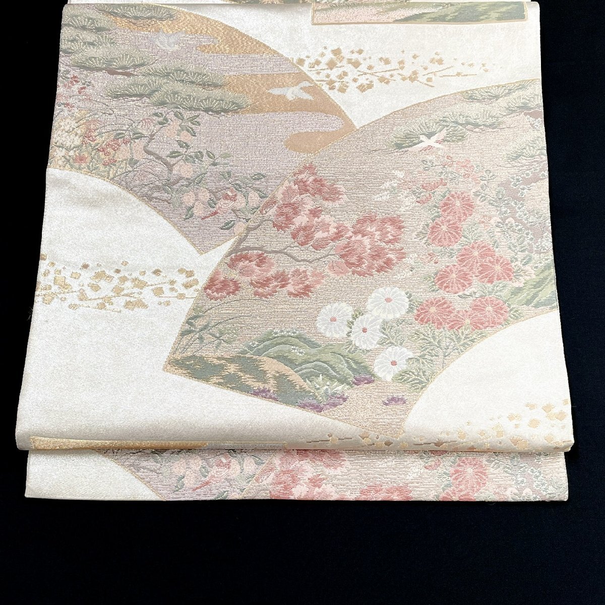 着物月花 引箔 花鳥文様 袋帯 六通柄 正絹 金銀糸 ob7554拍卖