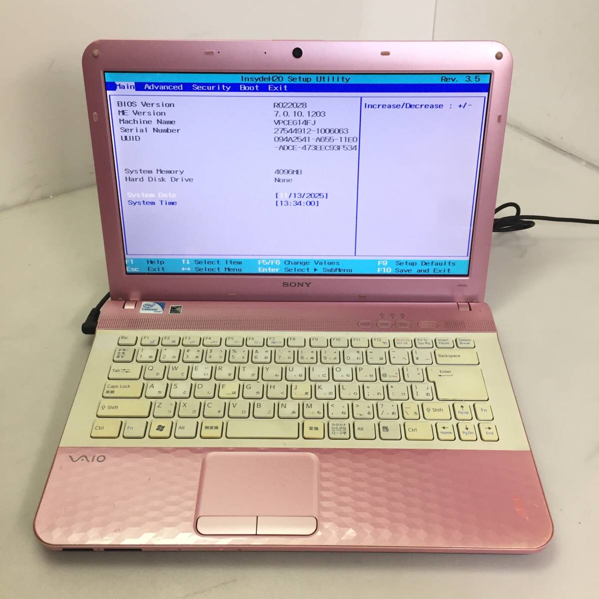 ◇SONY VAIO VPCEG14FJ ノートPC Celeron B810 1.60GHz 4GB 14型ワイド【BIOS確認/現状渡し】拍卖
