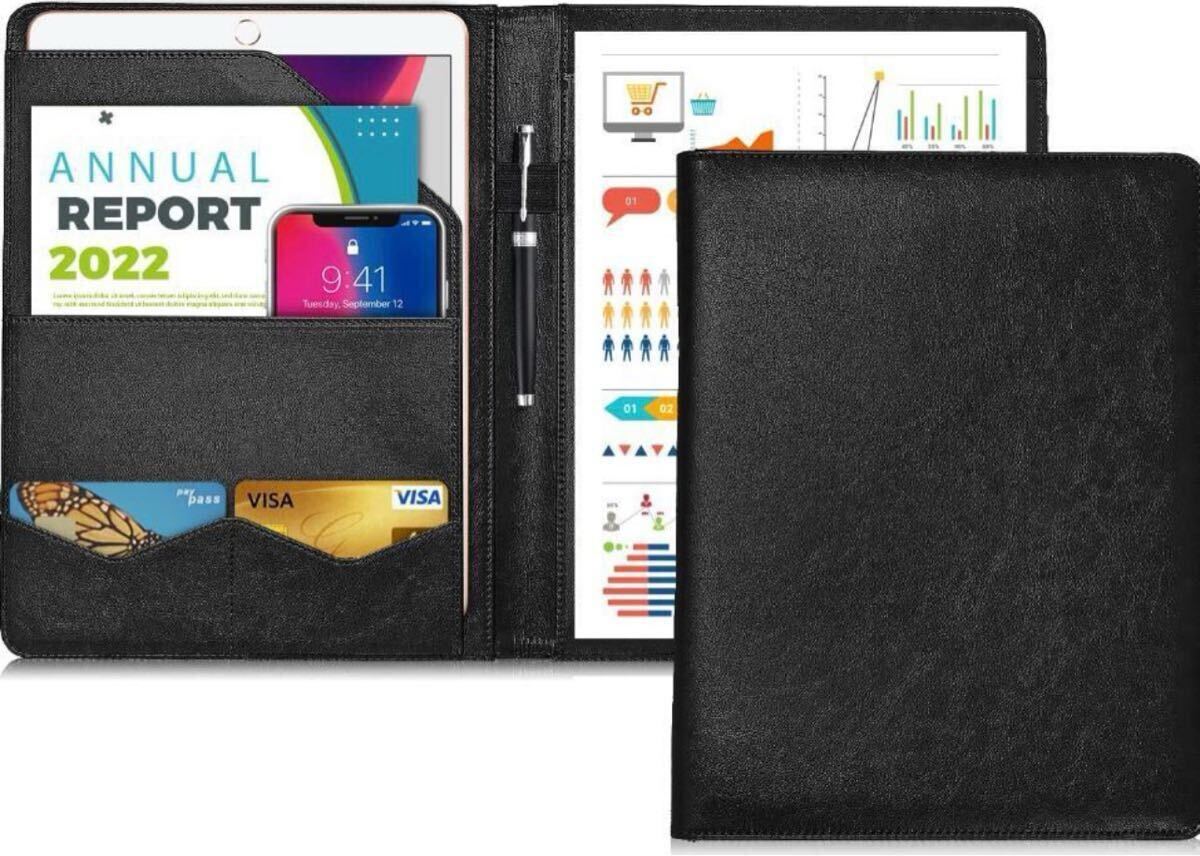 多機能バインダー A4 革 ベーシック フォルダー PU パッドフォリオ 2つ折り 即購入歓迎 送料込み拍卖