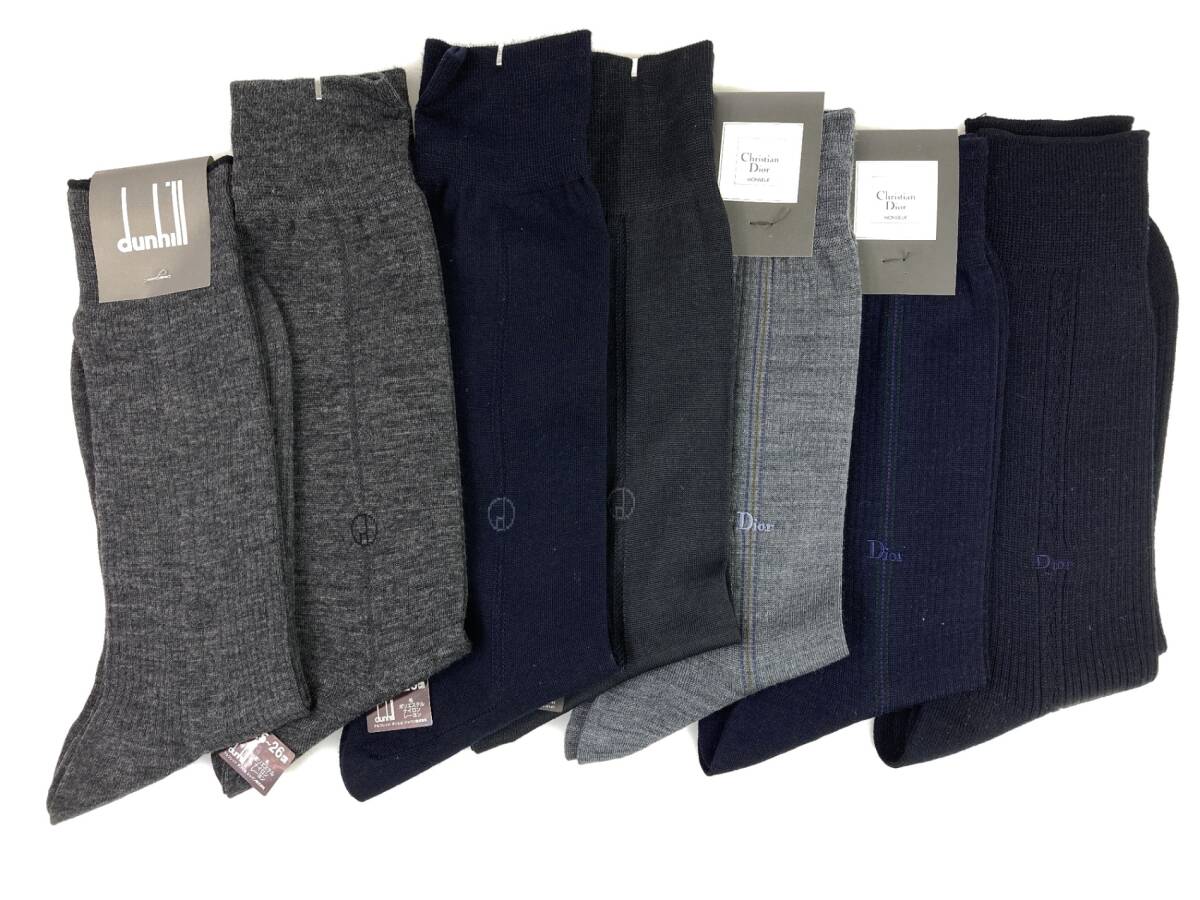 ◆毎週値下げ◆新品 紳士靴下8足まとめ 25cm・25-26cm Christian Dior/dunhill 紺・グレー メンズ ビジネスソックス Y-YZ-874拍卖