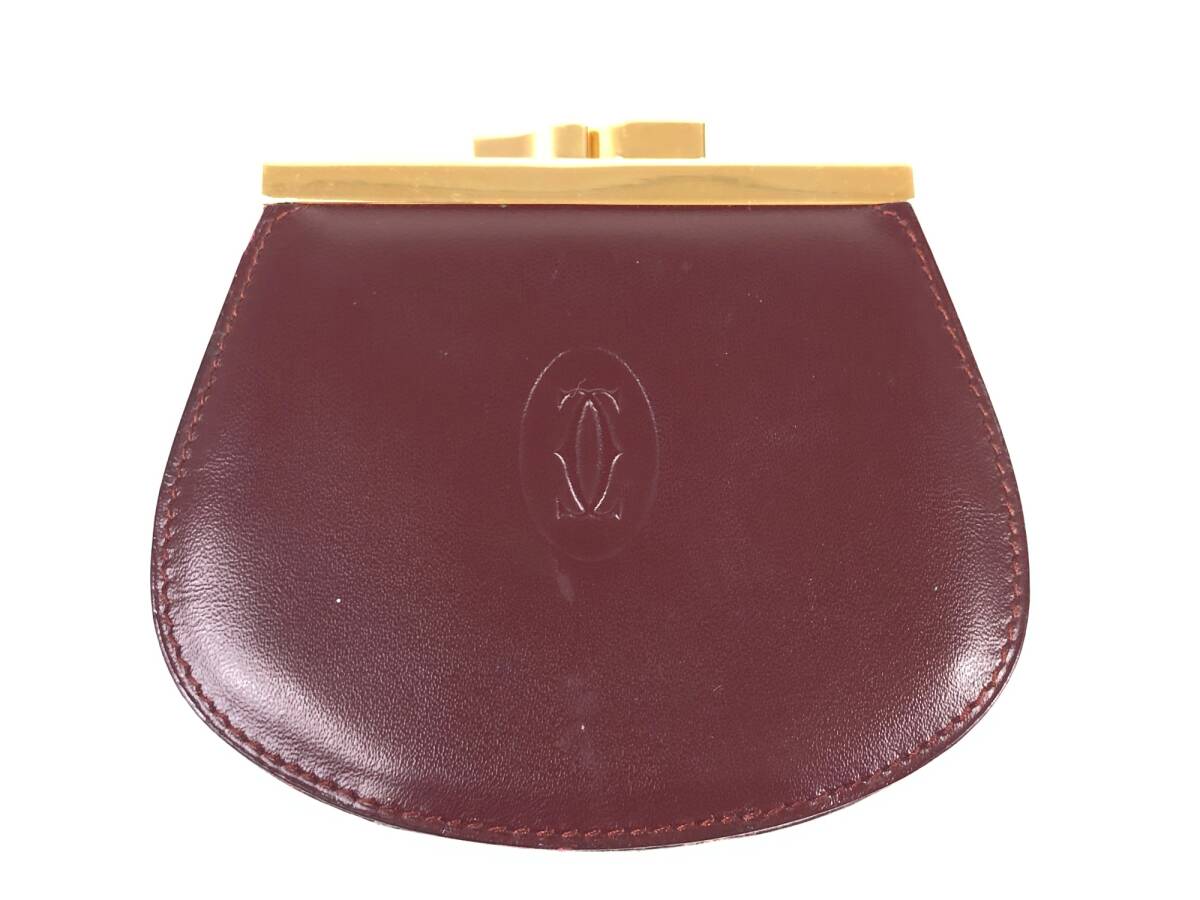 カルティエ Cartier 財布 小銭入れ コインケース マストライン レザー ボルドー系×ゴールドカラー YS-803拍卖
