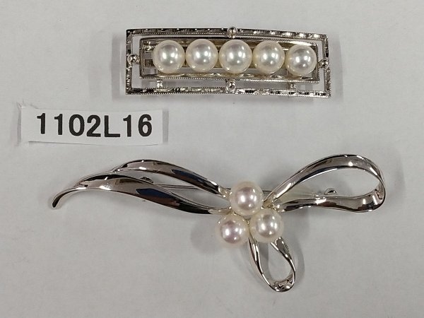 1102L16 本真珠 ブローチ&帯留 二点セット 約13.0g拍卖