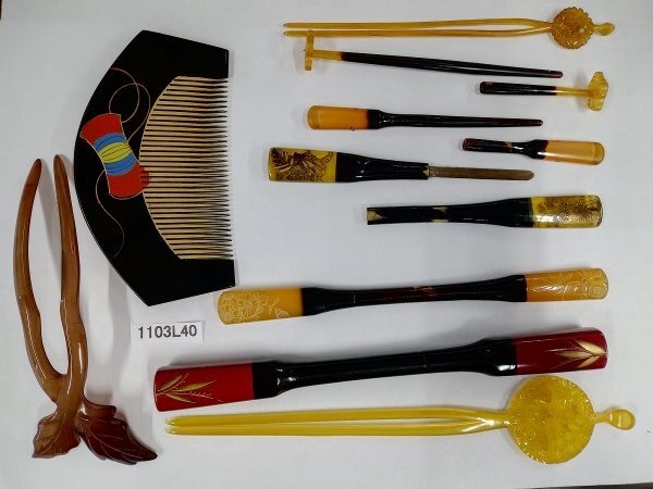1103L40 本べっ甲 など 櫛 簪 9点セット 約87.7g拍卖