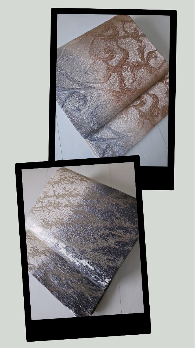 すずや■2210新品未使用西陣【華翔苑】正絹手先双方袋帯全通 ブルーグレー×薄茶×灰白×墨系拍卖