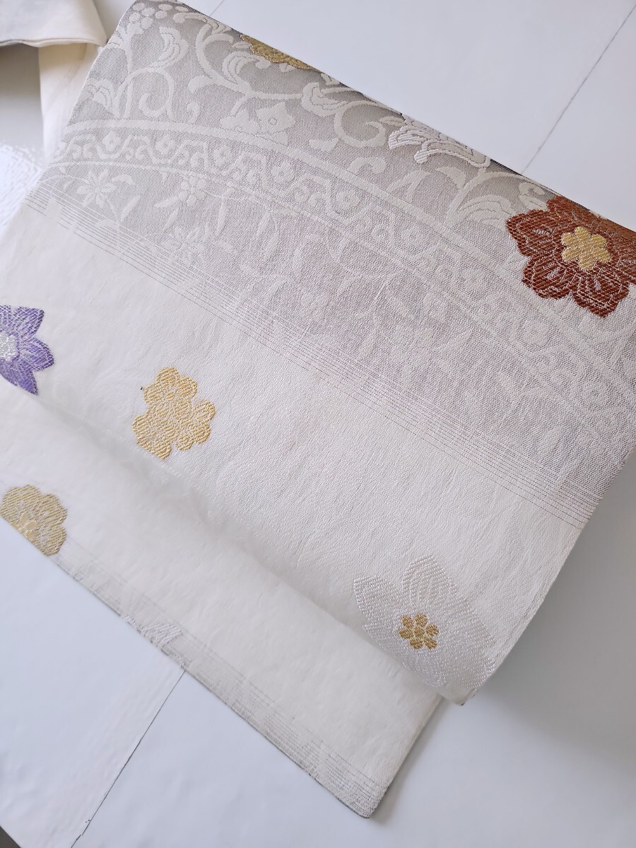 すずや■244新品未使用【佐々木染織(株)】正絹スリーシーズン九寸名古屋帯六通 灰白系拍卖