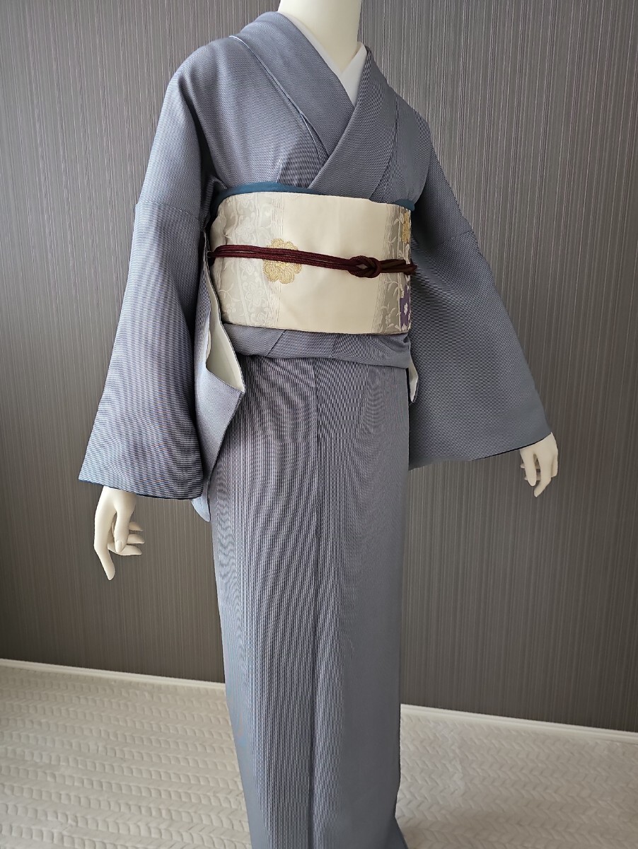 すずや■243正絹型染め江戸小紋万筋文 裄丈69cm 着丈165cm 藍鼠系拍卖