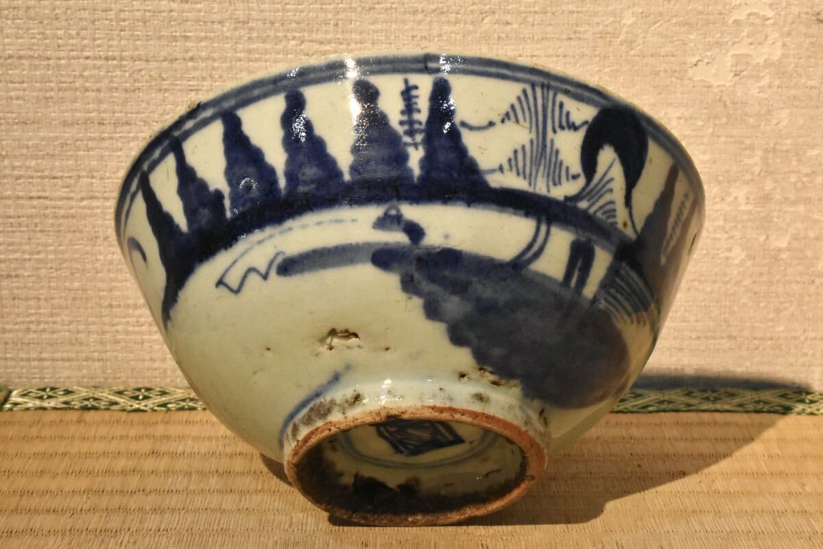 【GE】Z940【コレクター所蔵品】時代 古染付鉢/中国古玩 中国美術 青花 碗 骨董品 時代品 美術品 古美術品 tm拍卖