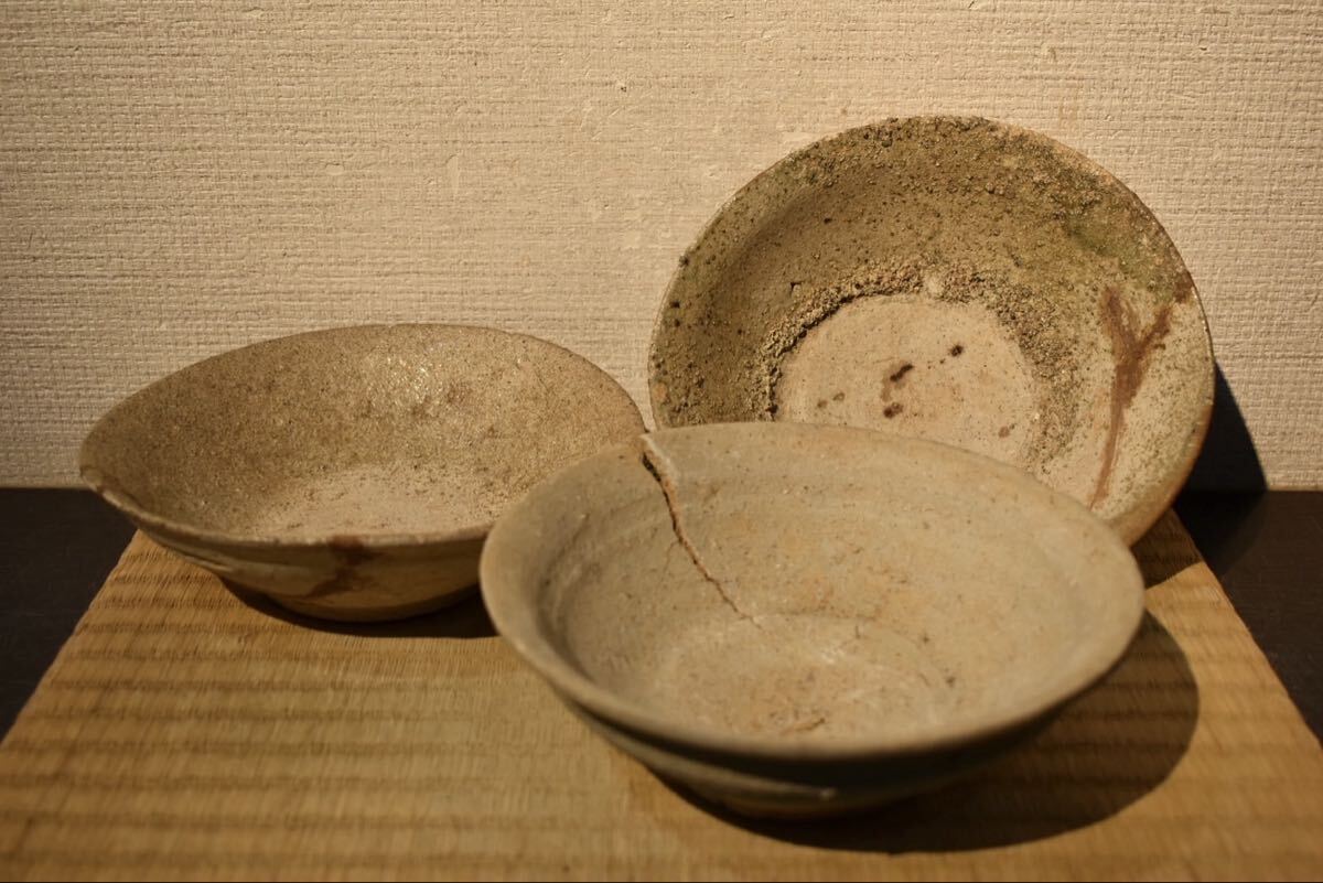 【GE】Z928【コレクター所蔵品】時代 古瀬戸山茶碗3件/日本美術 瀬戸焼 茶道具 骨董品 時代品 美術品 古美術品 nr拍卖