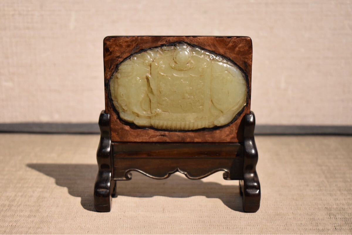 【GE】R422【コレクター所蔵品】《名品》時代 白砡硯屏/中国古玩 中国美術 砡 書道具 文房具 彫刻 石彫 骨董品 時代品 美術品 古美術品 拍卖