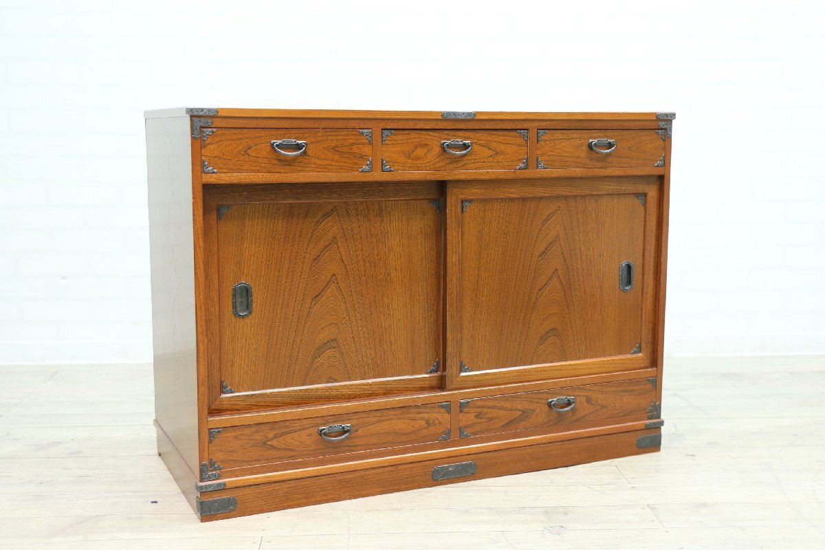 ■【I1056】★サイドボード★和風★ケヤキ★欅★収納ボード★食器棚★茶棚★リビング★ダイニング★古民家★古民具★拍卖