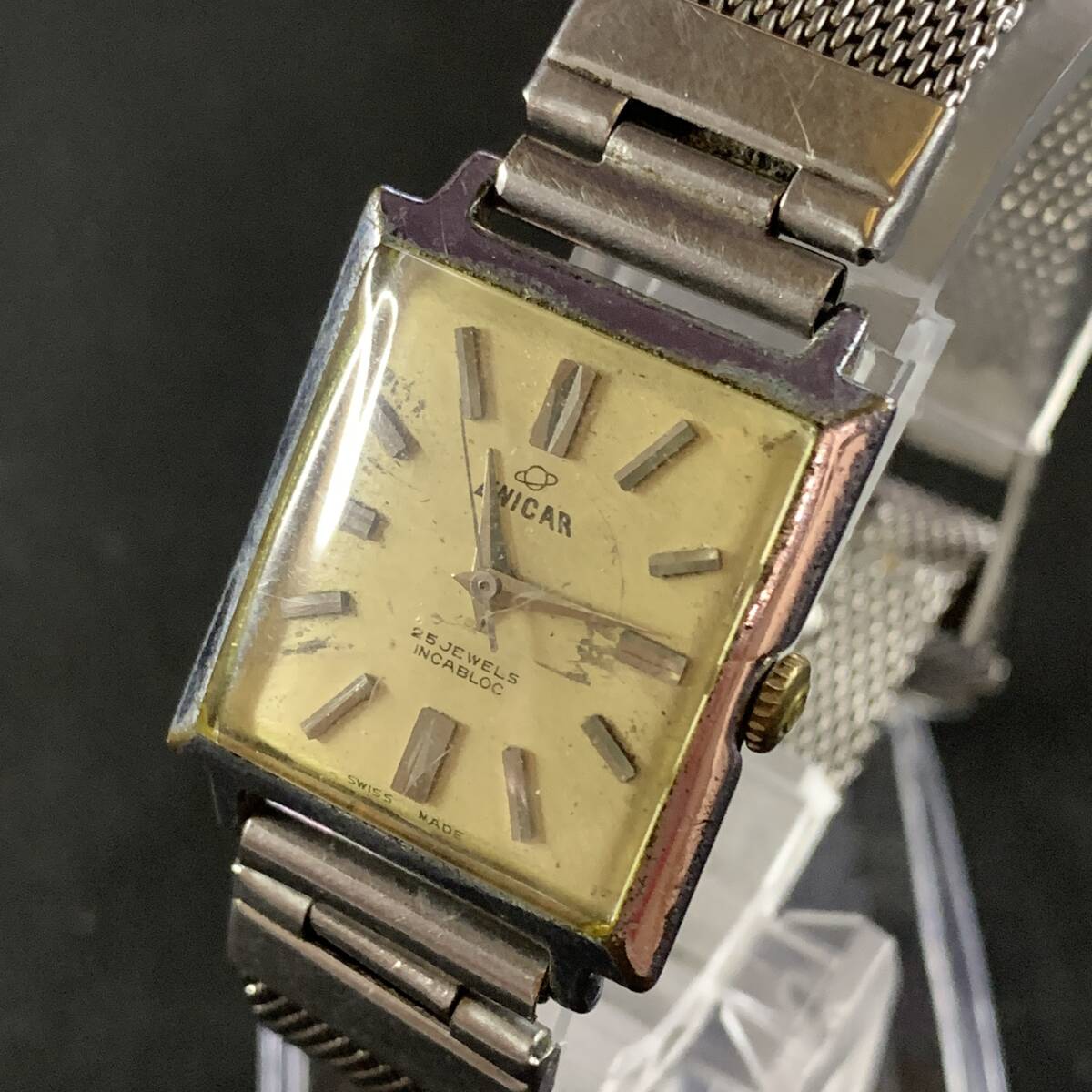 【0279】ENICAR レディース 手巻 稼働 17JEWELS Incabloc スクエア ヴィンテージ 23mm拍卖