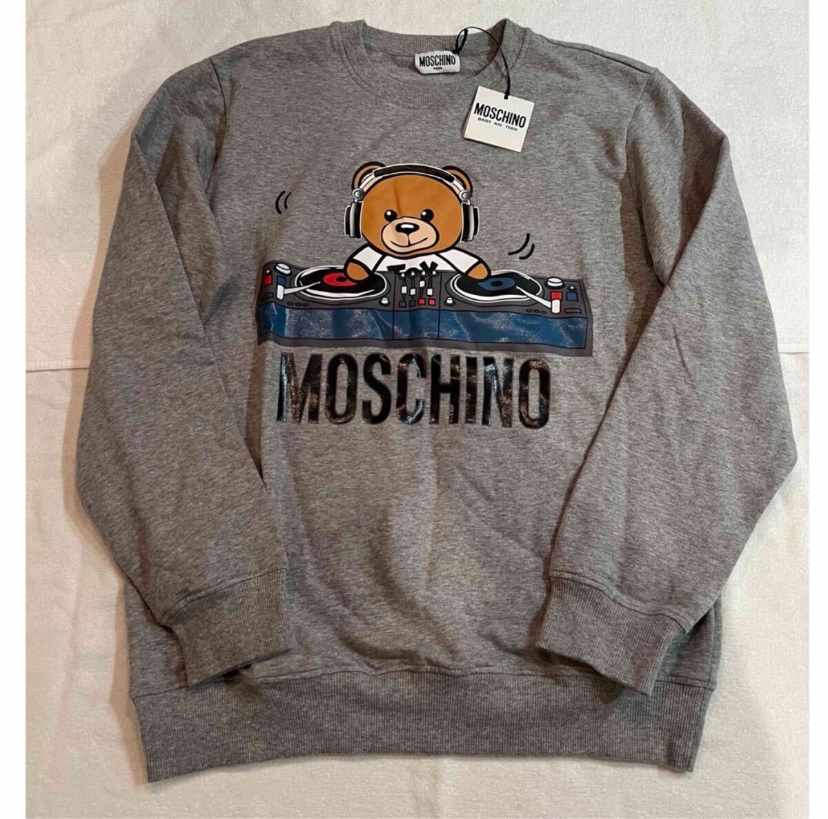 新品 モスキーノ MOSCHINO TEEN スウェット トレーナー テディベア DJ グレー 長袖トレーナー拍卖