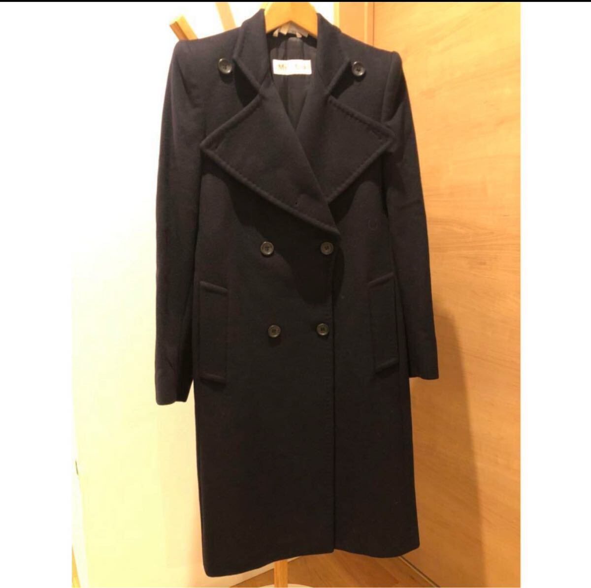 最高級マックスマーラMAXMARA 白タグ カシミヤウールコート ネイビーダブル Pコート ブラック拍卖