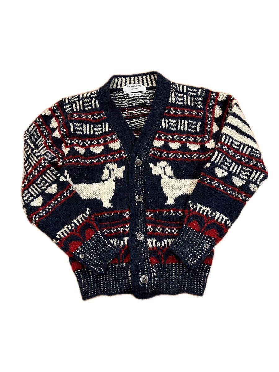 THOM BROWNE トムブラウン ヘクター ニットカーディガン サイズ0 ウール ダックスフンド 犬 トリコロール拍卖