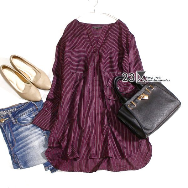 美品 オンワード樫山 23区 ゆったり綺麗め シルク・コットン フライフロント 薄手 長袖シャツチュニック 36号 S 春 夏 秋 25D09拍卖