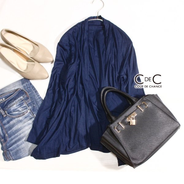 美品 COUP DE CHANCE クードシャンス 綺麗めノーボタン ストレッチ カーディガン 38号 M 春 秋 25A10拍卖